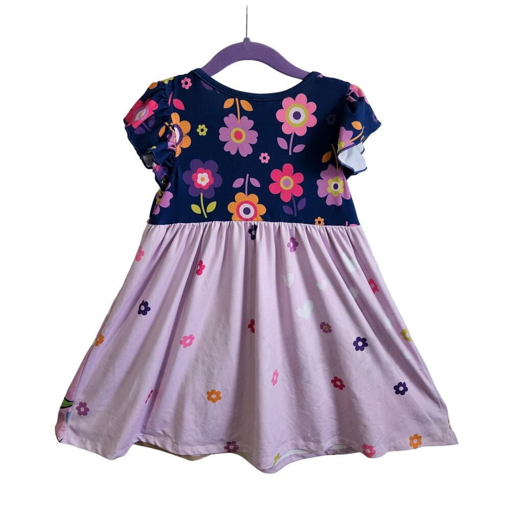 Girls Size M Floral Turtle Print Casual Dress Pink Blue Whimsical Princess Fairy - Picture 3 of 5